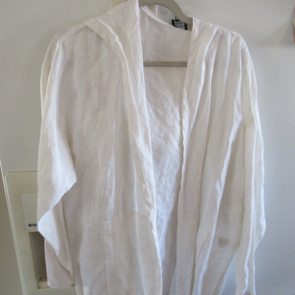 Eileen Fisher Women White Hooded Summer Beach Open Cardigan Jacket Linen M